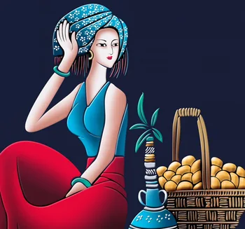 

Handmade painting Pop art chinese folk young girl on oil canvas for home dedor and wallpaper
