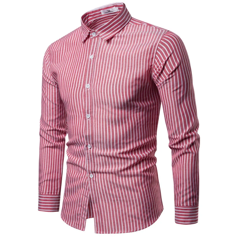 Drop Shipping Men Shirt Long Sleeve Stripe Oxford Shirts 2019 Fashion Casual Regular Red Checkered Cotton Chemise Homme