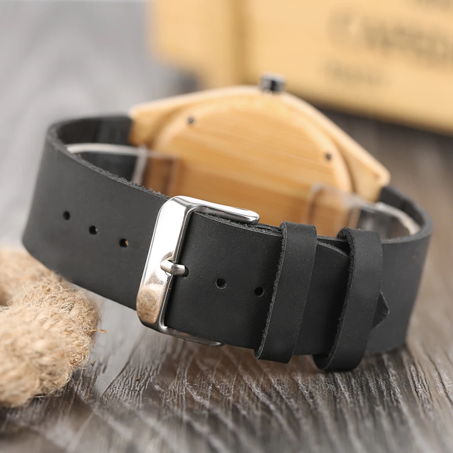 Men's Bamboo Wood Watch Casual Black Flower Spheres Design Dial Wooden Quartz Wristwatch Genuine Leather Sports Clock Gifts 2018 Women Dress Watches (10)