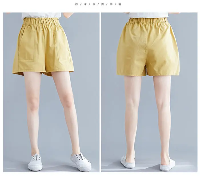 Повседневные шорты с карманами Большие размеры женские 2019 летние свободные хлопковые льняные широкие шорты с эластичной резинкой на талии