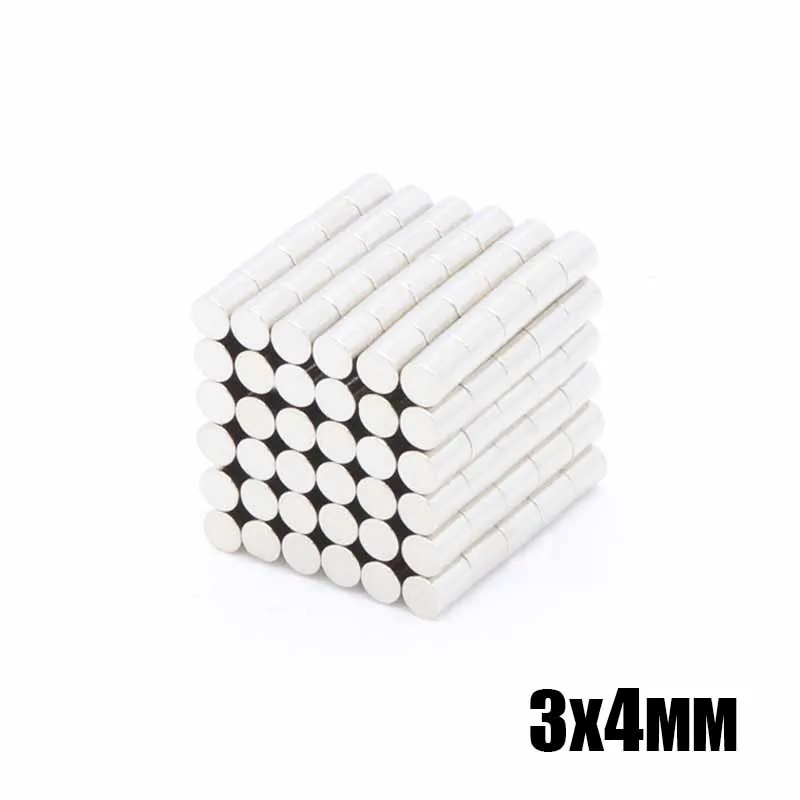 300 шт. 3x4 мм N35 Сильный редкоземельный неодимовый магнит N35 3x4 мм маленький круглый супер магнит