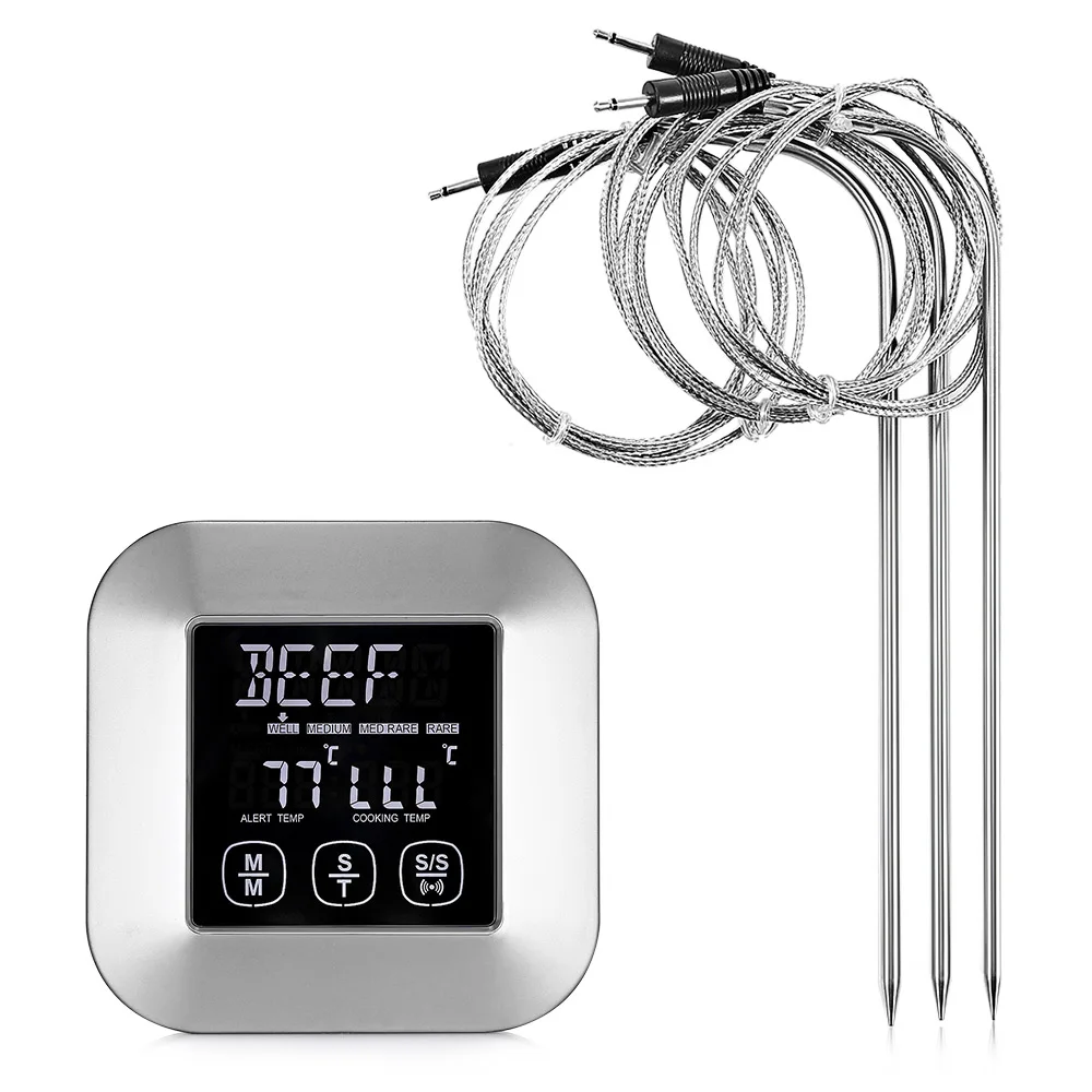 

TS - 82 Digital Meat Thermometer with 3 Stainless Steel Temperature Probes for Kitchen Cooking 3 Stainless Probe and Temperature