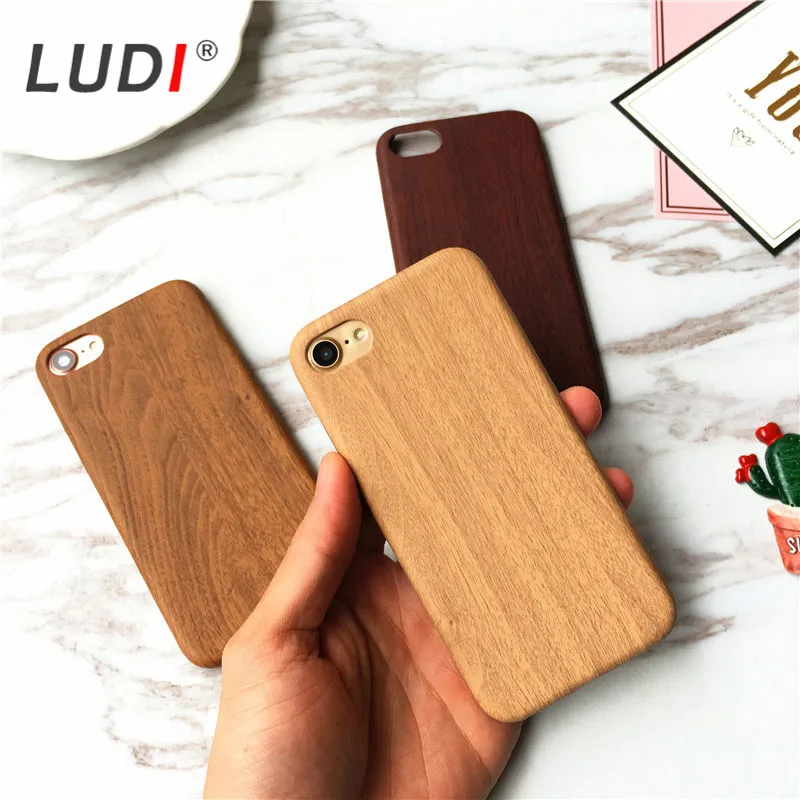 Роскошный чехол LUDI из ТПУ с деревянным узором для телефона iphone X/8/7Plus/6/5S/SE