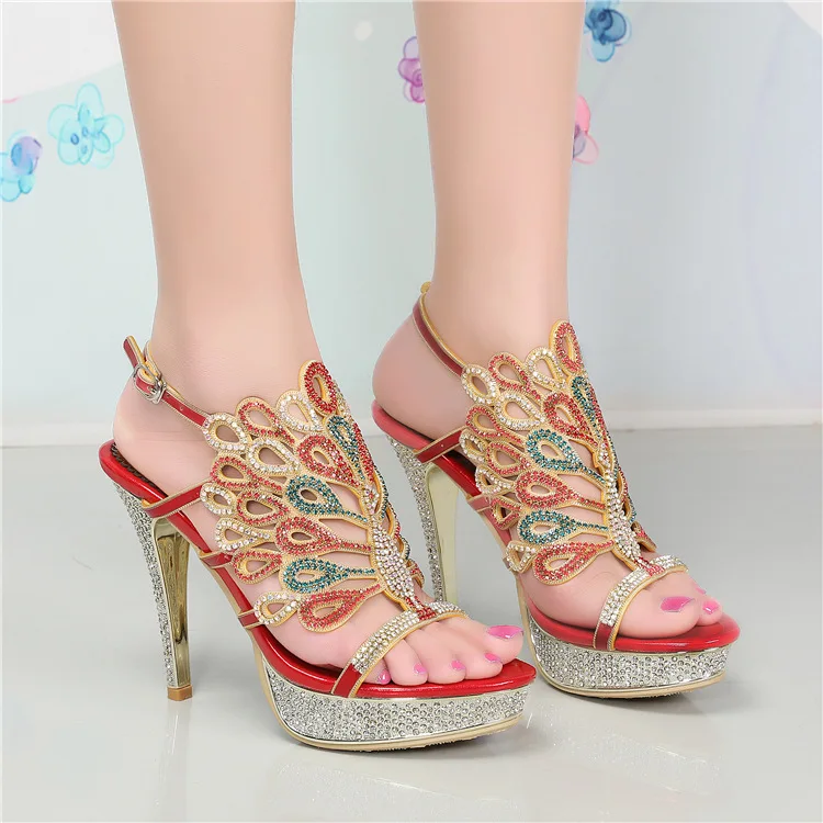 G-sparrow 2018 New Fashion Female Roman Style Red Elegant Rhinestone Shoes Women Platform Super High Heels Sandals6
