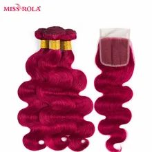 Miss Rola Hair Pre-colord Malaysian Body Wave Hair Weaving 3 Bundles With Closure #BUG Color 100% Human Non-Remy Hair Extension