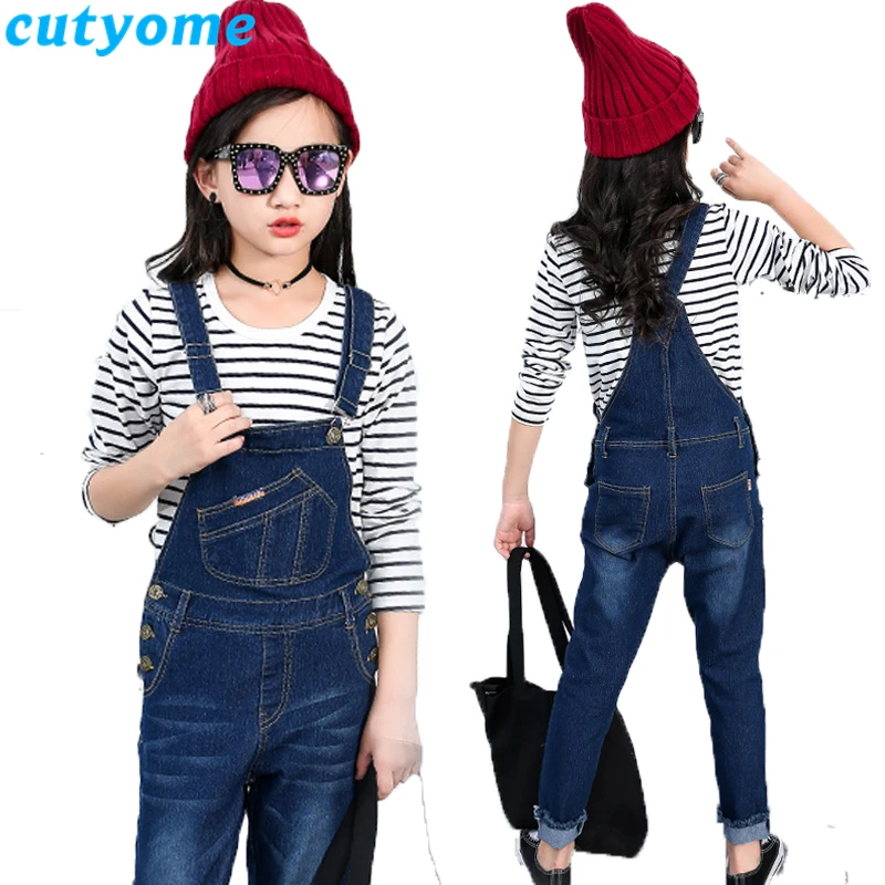 

Spring Teenage Girls Denim Jumpsuits Pants Loose Cotton Casual Jeans Overalls for Children Autumn Kids Bibs Suspender Trousers