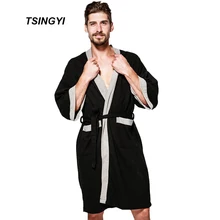 TSINGYI 3/4 sleeve Bathrobe Men Cotton Ochtendjas Men Nightgown Waffle Male Robe Bathrobe Sauna Bath Kimono Robes Gowns Pajamas