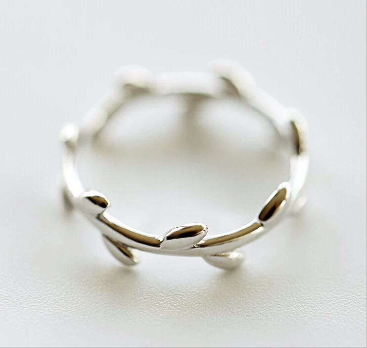 RI105 Olive branch Cute 925 Sterling silver Jewelry Genuine fashion  Vintage Adjustable rings for women Christmas gift