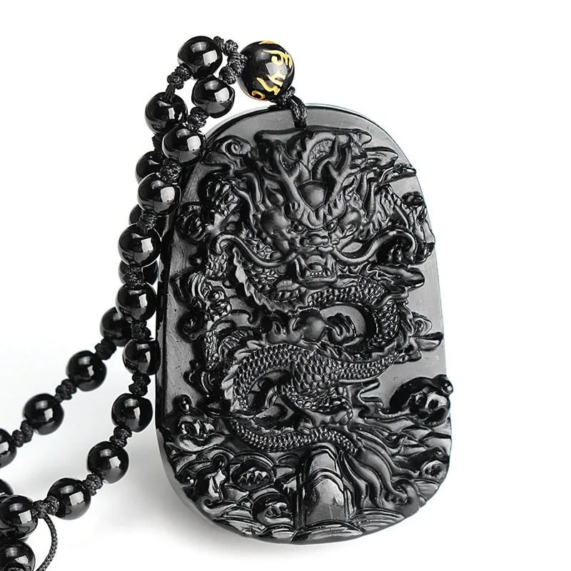 Hot Sale Natural Obsidian Stone Carved Chinese Dragon