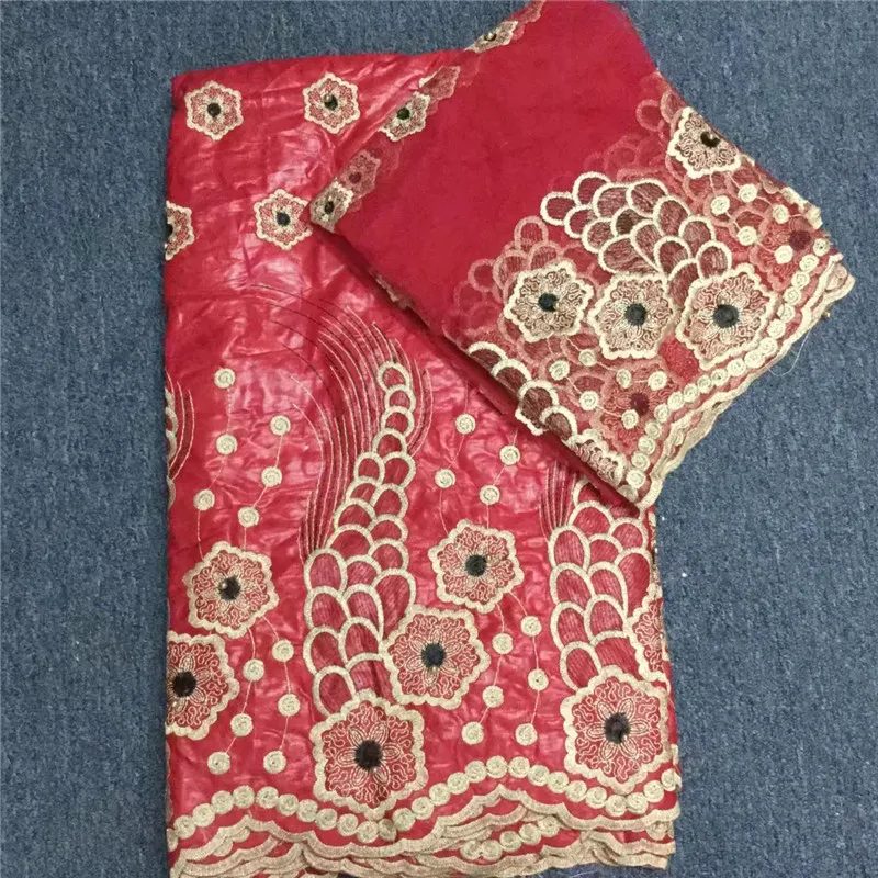 

High Quality 5Yards Bazin Riche 2018 New Design African Bazin Riche Fabric+2Yards Mesh Tulle Lace With Beads PL2