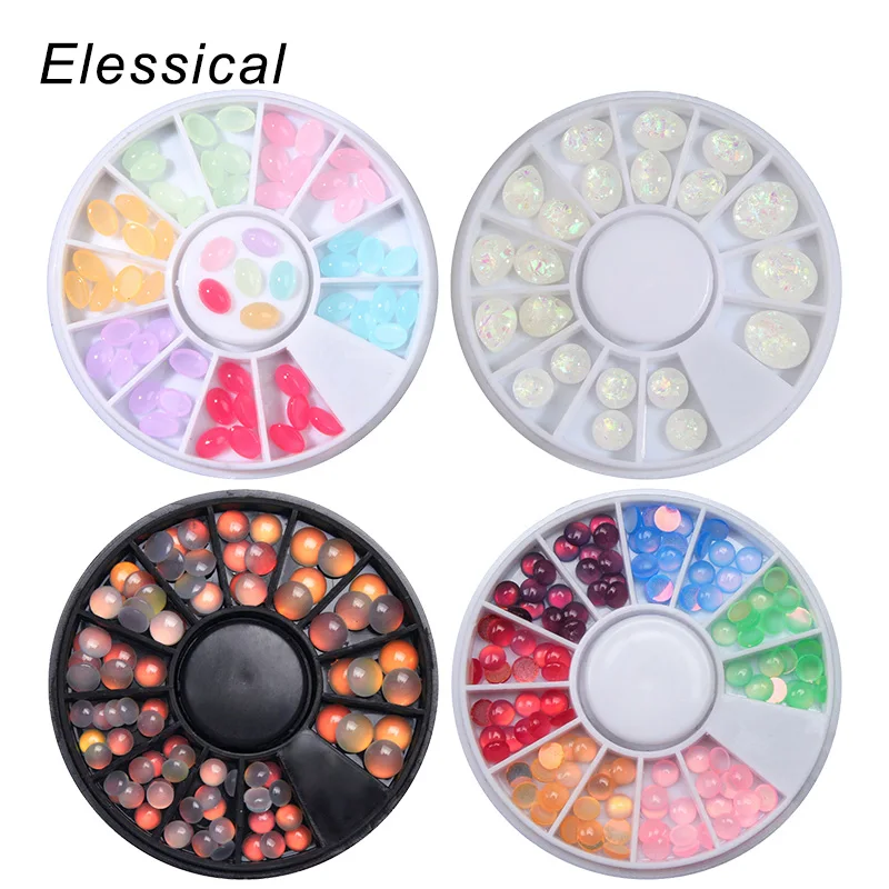 

ELESSICAL Jelly Colorful Bead Cat Eyes Rhinestones For Nails Wheel Flatback 3D Nail Art Decorations Manicure Jewelry for DIY