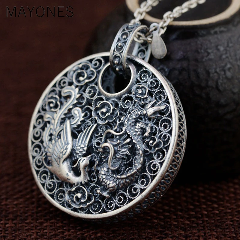 FNJ-925-Silver-Phoenix-Pendant-Dragon-Animal-Good-Luck-100-Pure-S990-Solid-Thai-Silver-Pendants