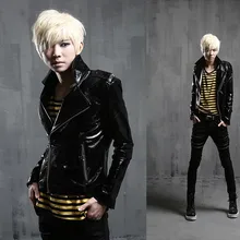 2017 new wave of men’s fashion show personality coat Korean Slim leather jacket