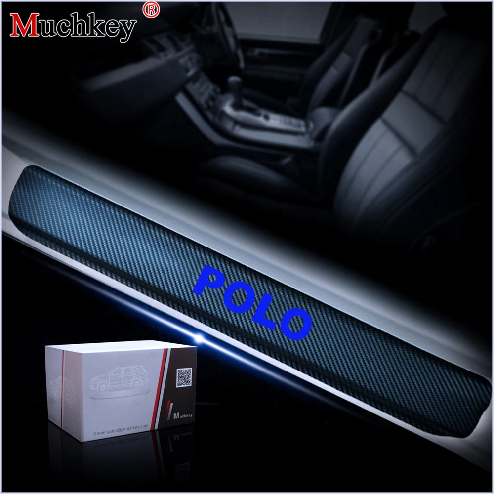 ,For VW Polo Car Door Sill Guard Door Threshold Plate Scuff Plate 4D Carbon fiber sticker 4PCS