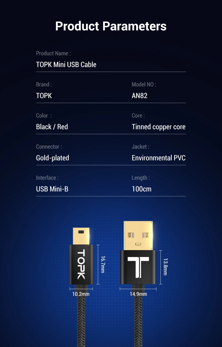 TOPK мини-usb кабель мини-usb для USB быстрая Синхронизация данных зарядный кабель для сотового телефона Цифровая камера MP3 MP4 плеер планшеты gps