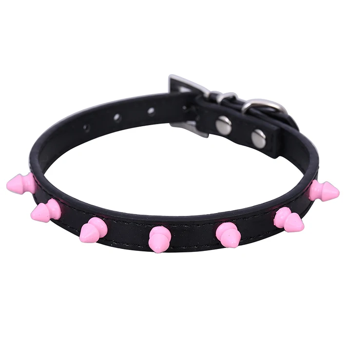 One Row Pink Spike Studded Dog Pet collar,Pitbull Collars, PU leather