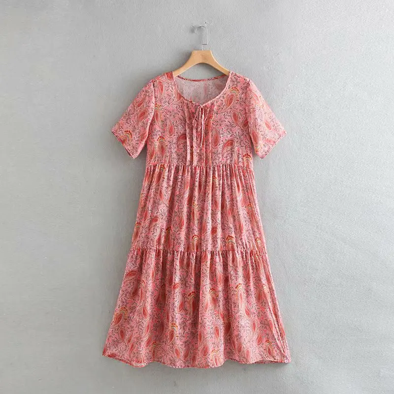 

2019 za women clothing summer floral print A-line round neck Women pleated dresses print Dress SEXY Women sleeve