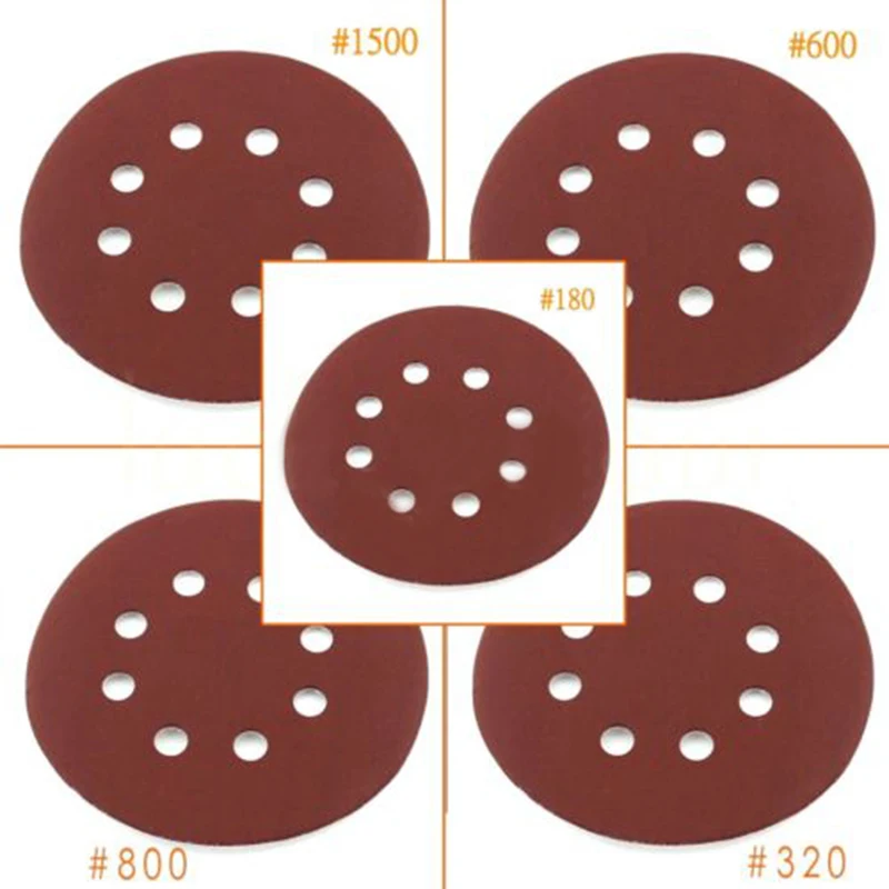 30pcs 5`` Inch Sandpaper Sanding Disc Round Alumina Sandpapers For Grinding Polishing Mixed 60/180/320/600/800/1500 Grit Mayitr