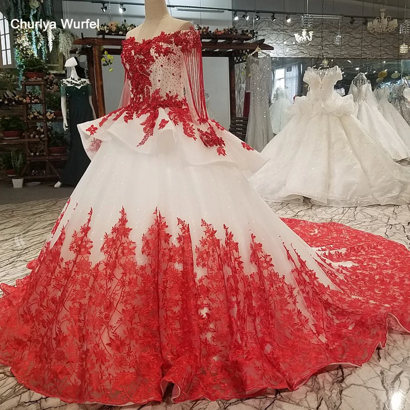 LS05410 sexy off shoulder red flowers evening dress long sleeves sweetheart evening party dresses for beauty girl quick shipping