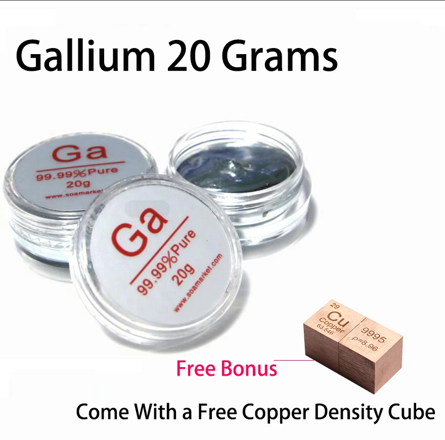 

Gallium Metal 20 Grams 99.99% Pure Comes With Free Copper Cube 10MM
