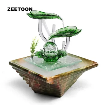 

Ceramic Water Fountain Tabletop Atomizer Lucky Crystal Ball Water Features Glass Plant Air Humidifier LED Feng Shui Home Decor