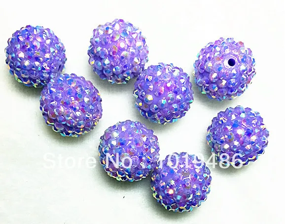 

20MM Light purple Color 100pcs / lot Chunky Resin Rhinestone Beads,Bling Resin Ball Beads, Chunky Beads for Chunky Kid Necklace