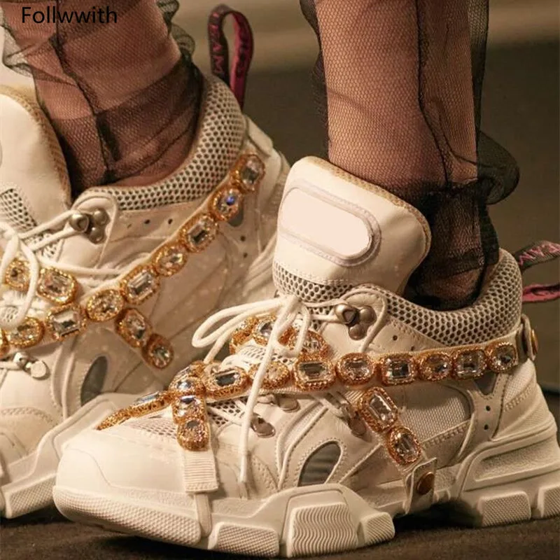 Роскошная Брендовая обувь на платформе, украшенная кристаллами ручной работы, смешанных цветов г. ультракроссовки со шнуровкой, обувь для предварительного заказа женская обувь