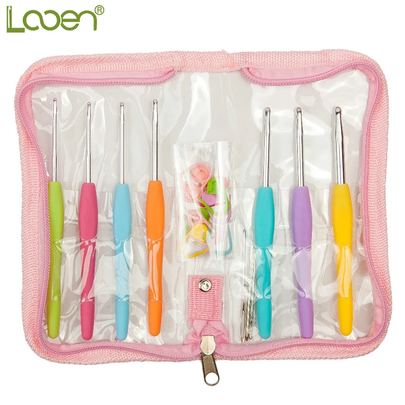 

7pcs Soft Rubber Hand Silicon Crochet Hooks With PVC Case Include 10pcs Crochet Locking Stitch Plastic 3pcs Sewing Needle