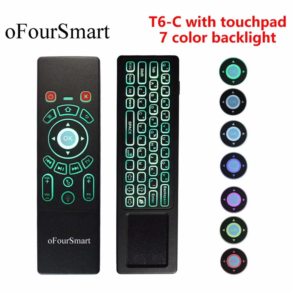 T6-C Беспроводная клавиатура Air пульт дистанционного управления тачпад с 2,4 ГГц красочной подсветкой для Xiao mi tv Box Smart tv mi ni проектор