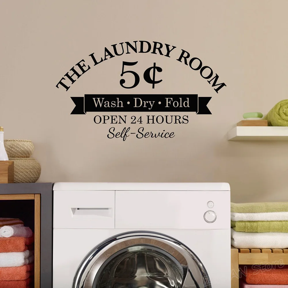 DIY Laundry Room Vinyl Wall Decal Wash Dry Fold Wall Stickers Bathroom