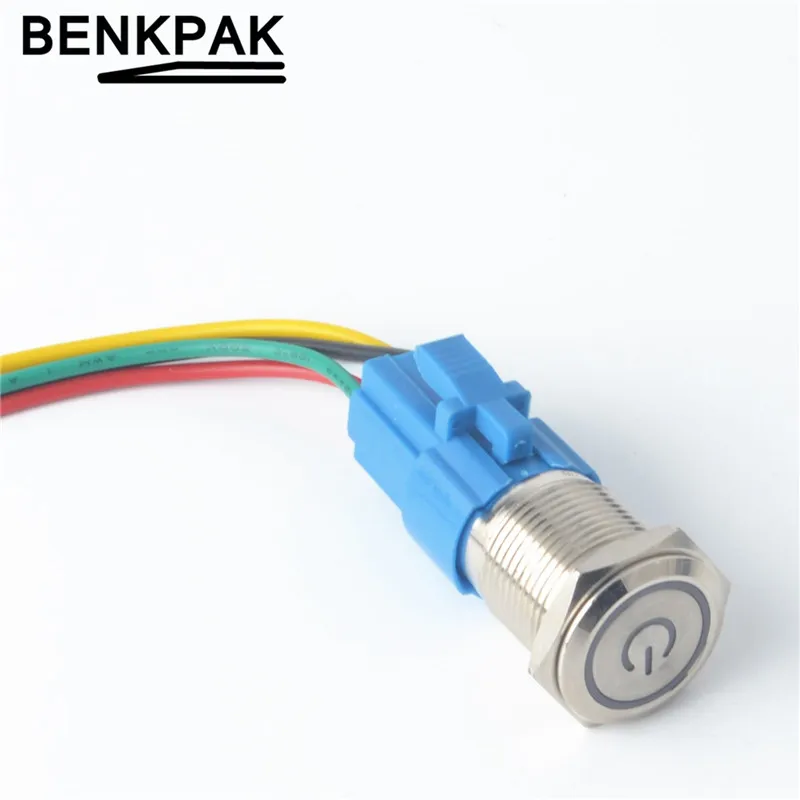

Latching Metal push button switch with switch socket 16mm flat head self-reset Momentary Push Button waterproof LED metal switch
