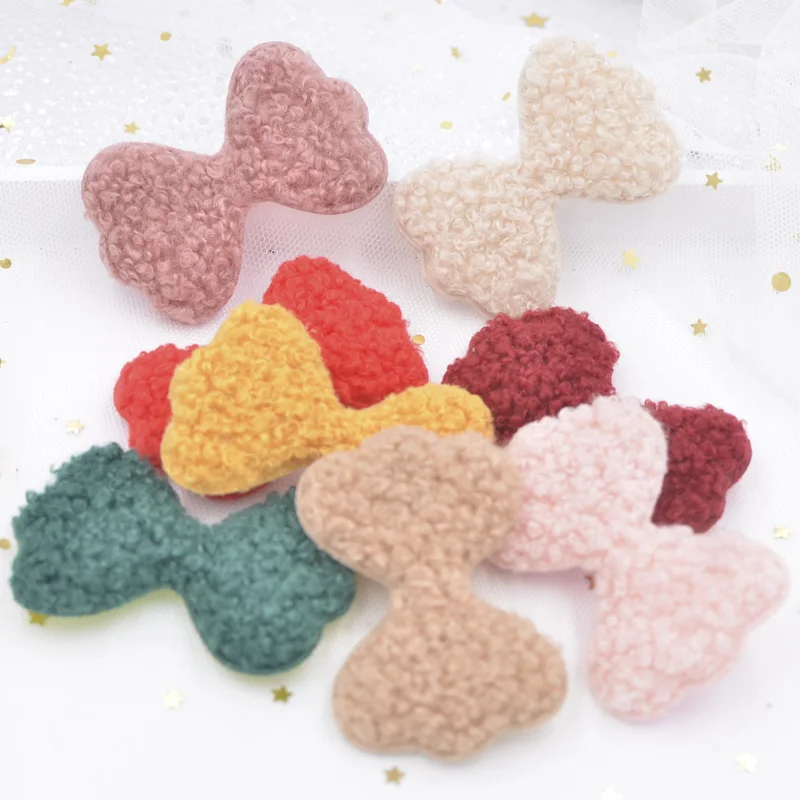 

8Pcs Fashion Teddy Plush Padded Patches Soft Bow Tie Appliques for Crafts Clothes Stickers Supplies DIY Hair Clips Ornament S50