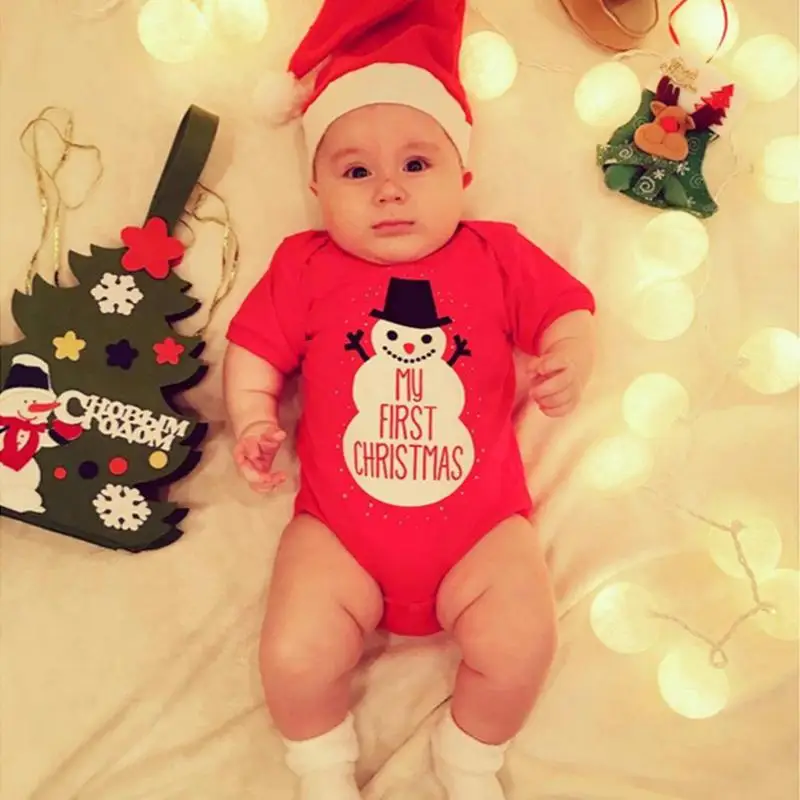 

Christmas Newborn romper Baby Girls Boys Cute Romper Loose Letters Print Jumpsuit Short Sleeve O-Neck Clothing for Birthday Gift
