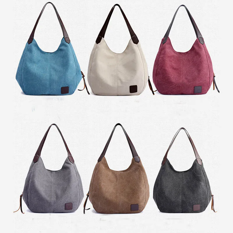 Women's Canvas Handbags High Quality Female Hobos Single Shoulder Bags Vintage Solid Multi-pocket Ladies Totes Bolsas Women's Canvas Handbags High Quality Female Hobos Single Shoulder Bags Vintage Solid Multi-pocket Ladies Totes Bolsas