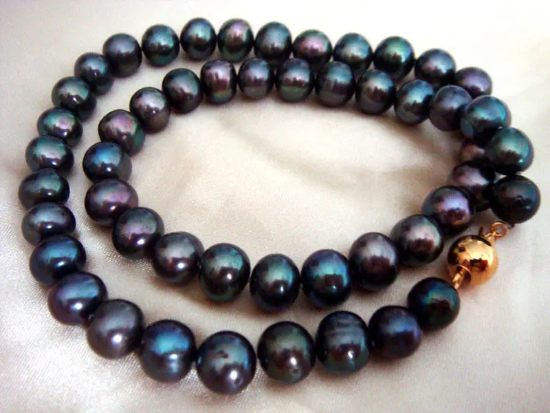

stunning 10-11mm tahitian peacock green pearl necklace 18inch