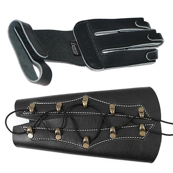 

Archery Equipment Protective Set Arm Guard 3Finger Tab Glove Safe Adjustable Bow Arrow Hunting Shooting Training Elastic Outdoor