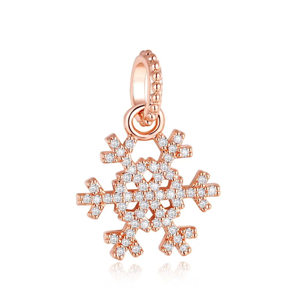 

Pandulaso Sparkling Snowflake Pendant Charm Fit Original Charms Woman DIY Bracelet & Bangle Rose Gold Beads For Woman Wholesale