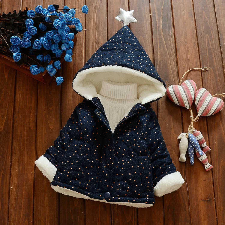 

Baby Boys Winter Coat 2016 Fashion Children Long Sleeve Hoodies Jacket Kids girls Autumn Star Pattern fleece Warm Outerwear