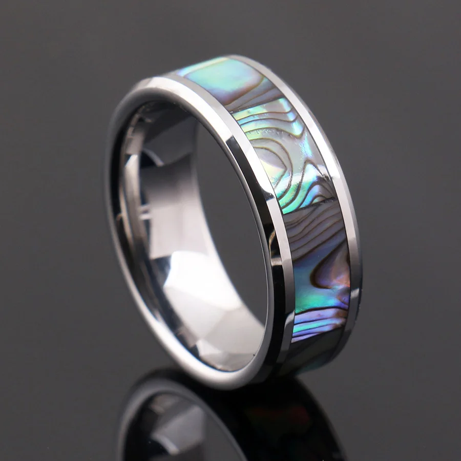

shell Round Man 's Design Tungsten Ring Colorful Polished Ring Color Rainbow Ring Ring for Gentlemen Size 6-13