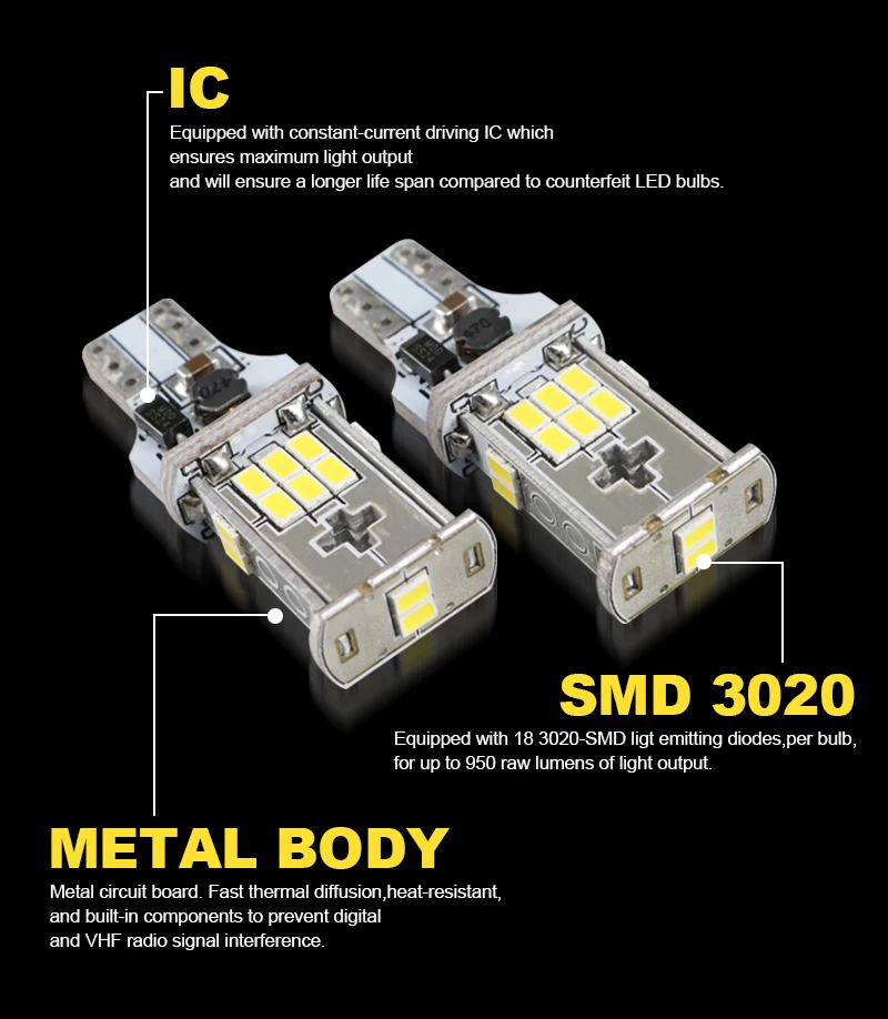 Hlxg 2 шт. очень яркий T15 светодиодный W16W 3020 6000K белый SMD CANBUS ERRO Автомобильный светодиодный резервный светильник Авто Обратный лампа 12V