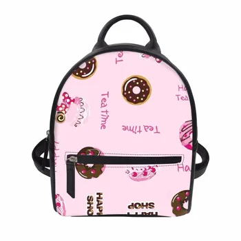 

Noisydesigns Pink pattern doughnut PU Backpacks for Daily Woman Small Waterproof Bagpack Female Teen Girls School Bag for Books