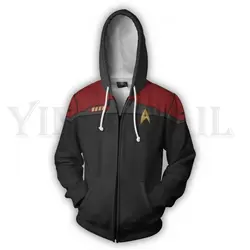 Для мужчин и женщин толстовки на молнии Star Trek Discovery Униформа куртка с капюшоном капитан костюм Толстовка вентиляторы уличная косплэй