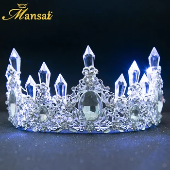 

New Shining Glowing Tiaras White Blue LED Light Rhinestone Wedding Crown Luxury Princess Diadem For Bride Hair Accessories HG107