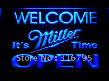 

070 Welcome It's Miller Time Beer OPEN LED Neon Light Signs