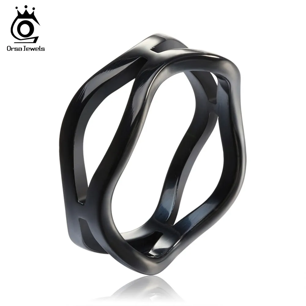 

ORSA JEWELS Unisex Irregular Cross Ring 316L Stainless Steel Ring Gold-color & Black Color Fashion Jewelry For Gift AGTR25