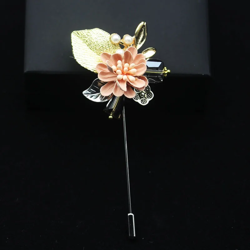 

i-Remiel Top Flower Fabric Crystal Brooch Female Long Needle Pins for Women Dress Suit Coat Shawl Blouse Badge Lapel Accessories