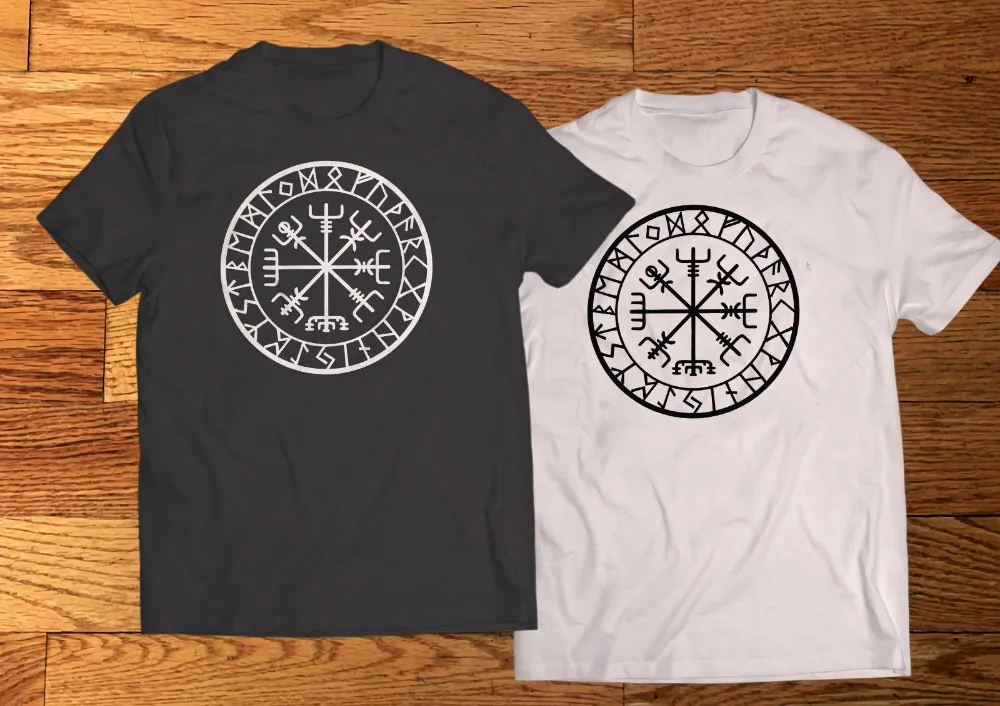 Funny Tee Shirts O Neck Viking Compass Asatru Rune Vegvisir Talisman