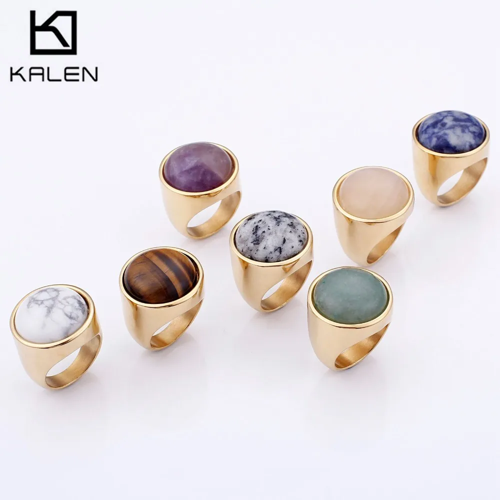 KALEN Crystal Rings Lady Fashion Big Marble Color Stone Rings Women Size 6-9 Antique Silver & Gold Wedding Rings Party Jewelry