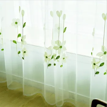 

Luxury White Cotton Floral Curtain Fabrics for Bedroom Embroidered Sheer Curtains for Living Room Panels Tulle on Windows