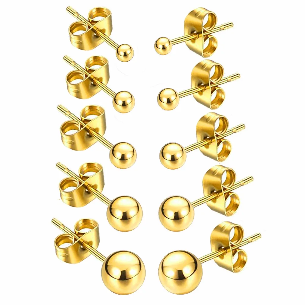 Wholesale Stud Earrings Stainless Steel Gold Plate Round Ball Ear Studs